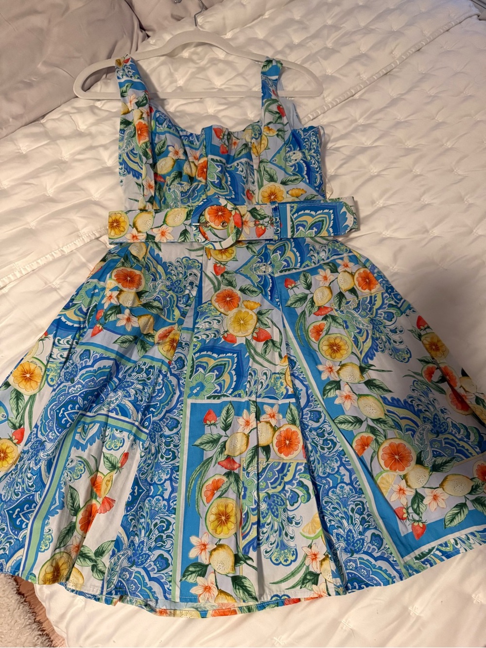 AQUA Blue Floral Summer Dress with Belt